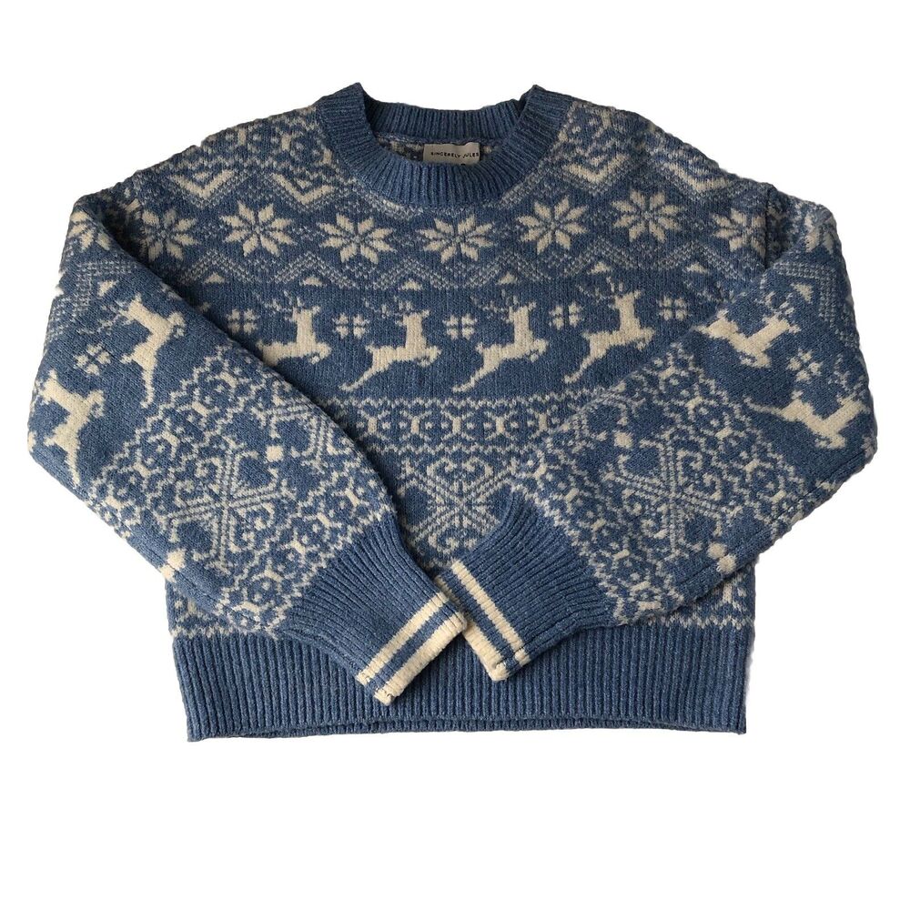 sincerely jules Women’s Reindeer Snowflake Cropped sweater Size XS NWT